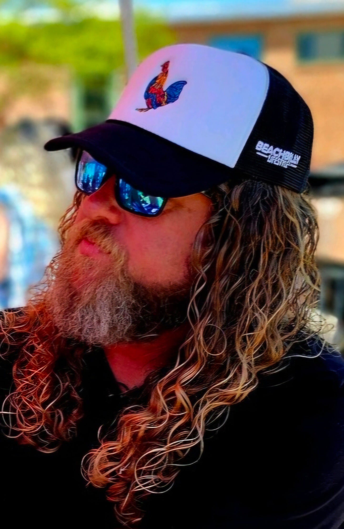Beachbilly Colorful Rooster Logo - White/Black Trucker Cap
