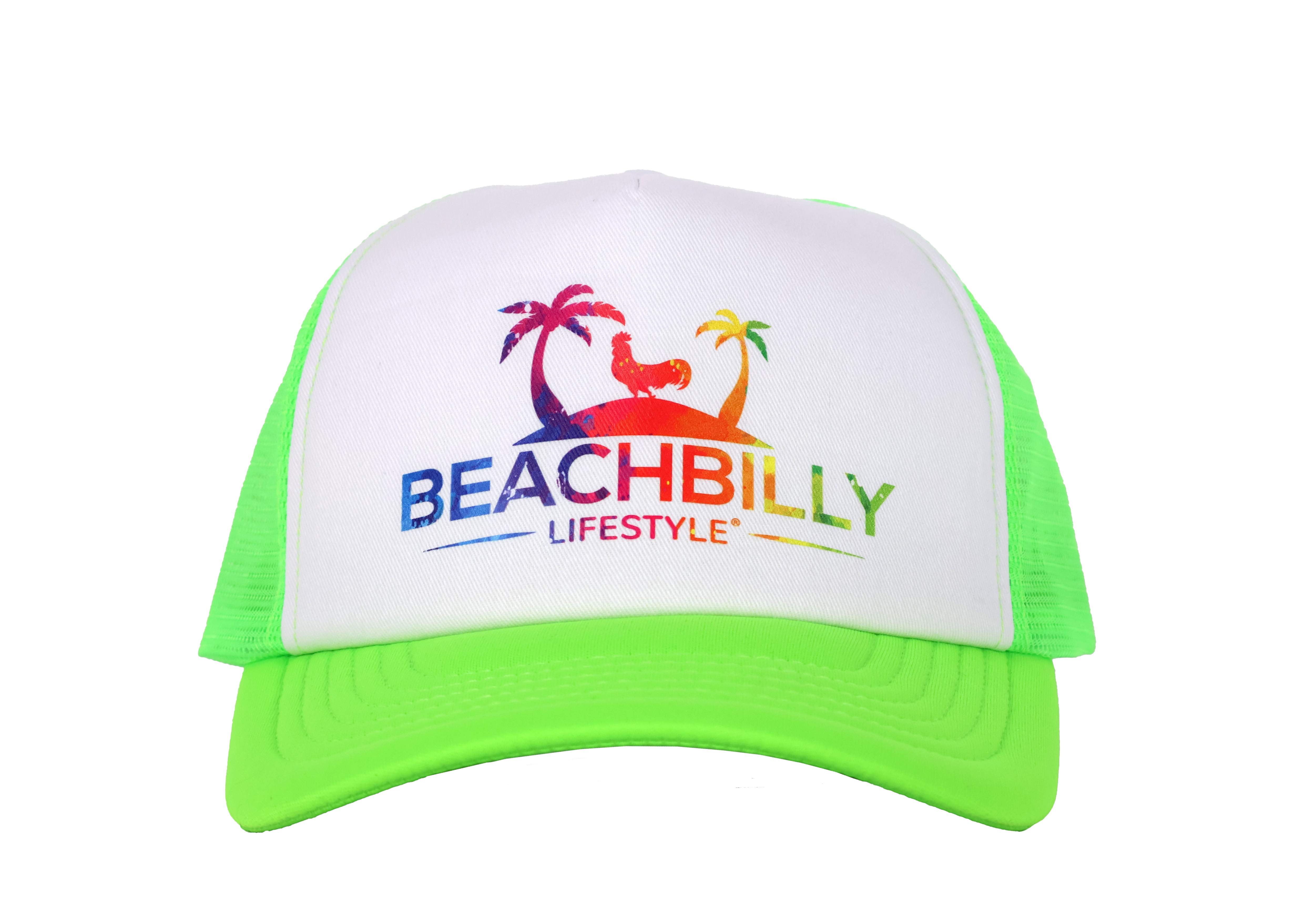 Beachbilly Multicolor Lifestyle Logo - Neon Green Trucker Cap