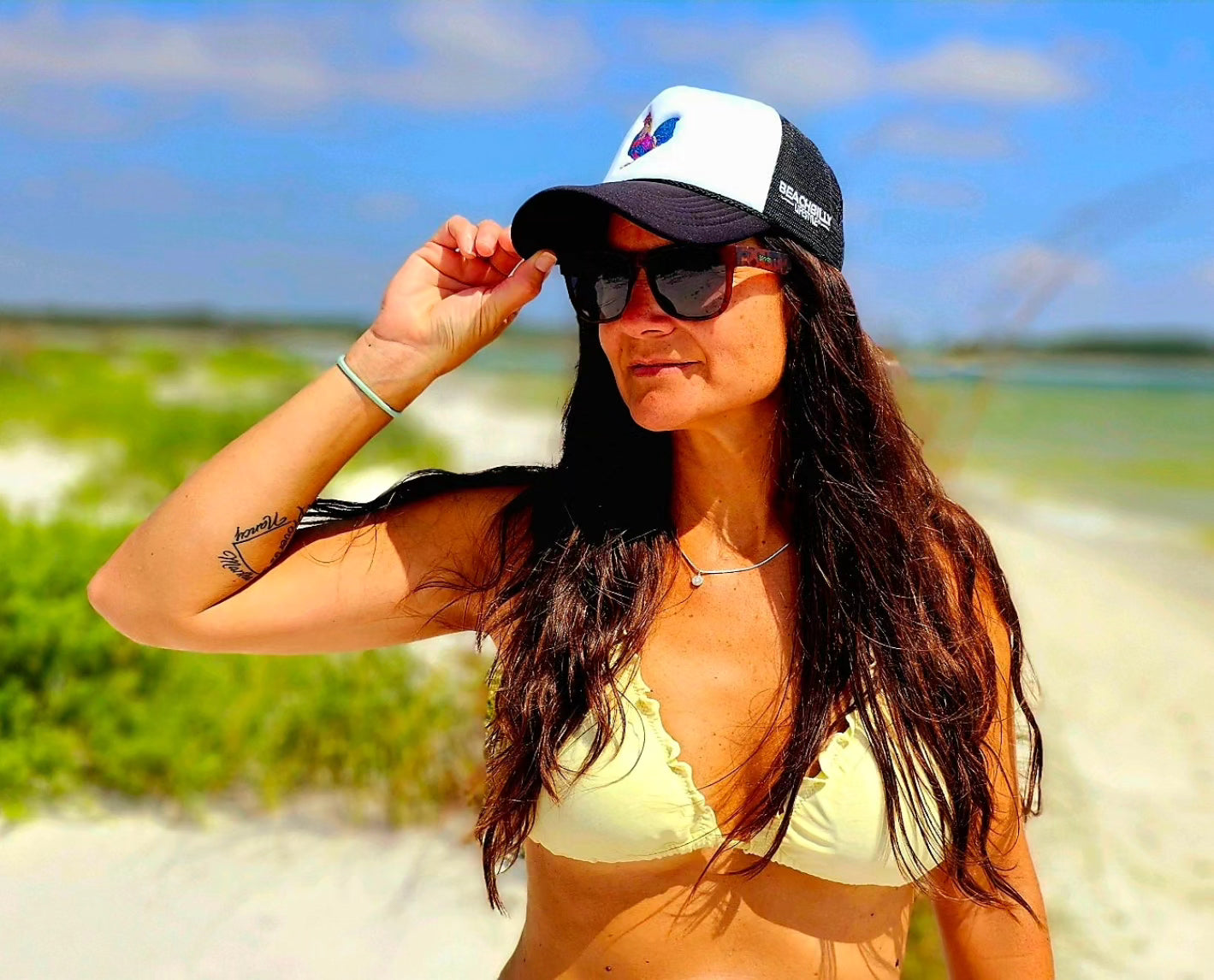 Beachbilly Colorful Rooster Logo - White/Black Trucker Cap