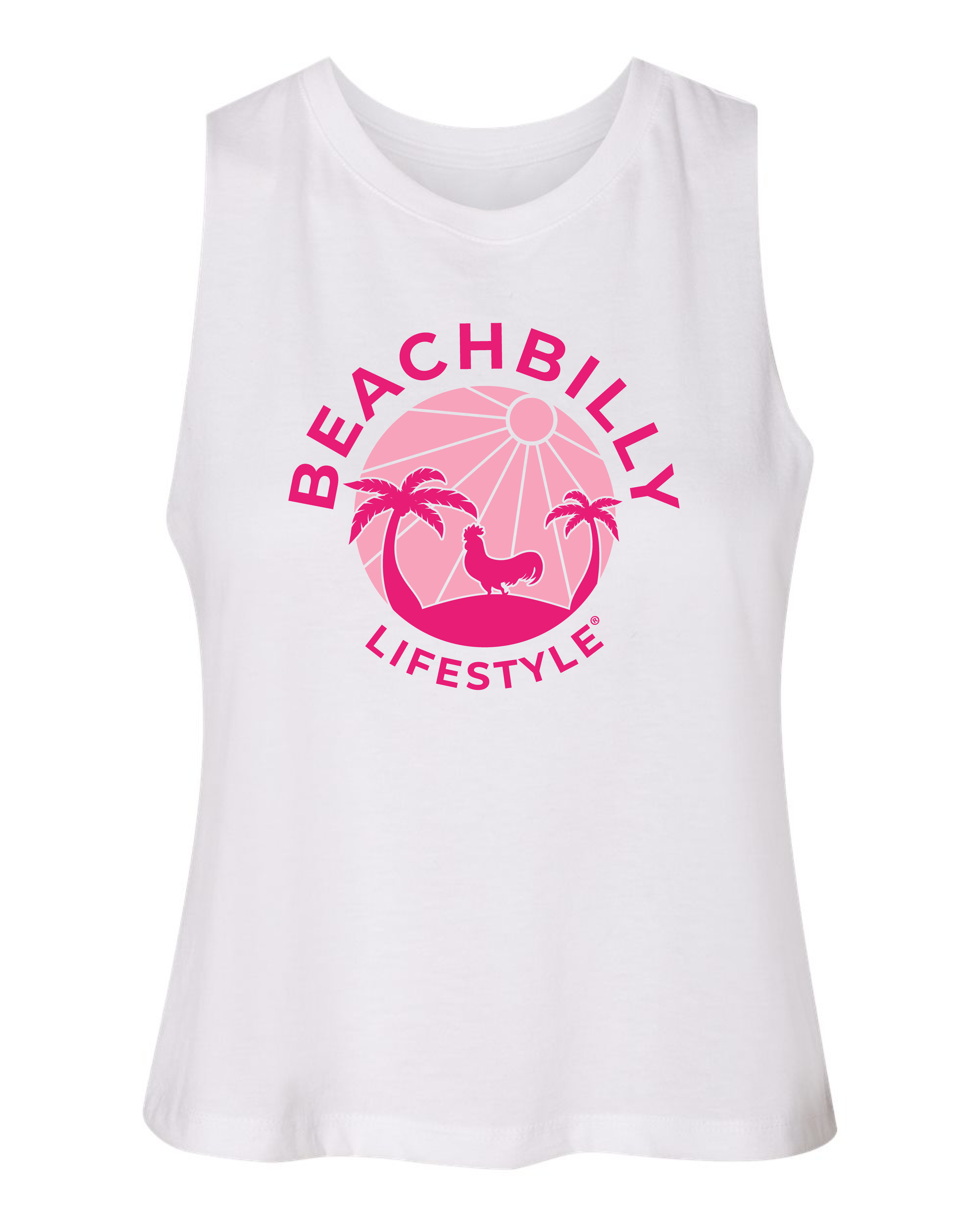 Beachbilly Pink Sun Solid White Crop Tank