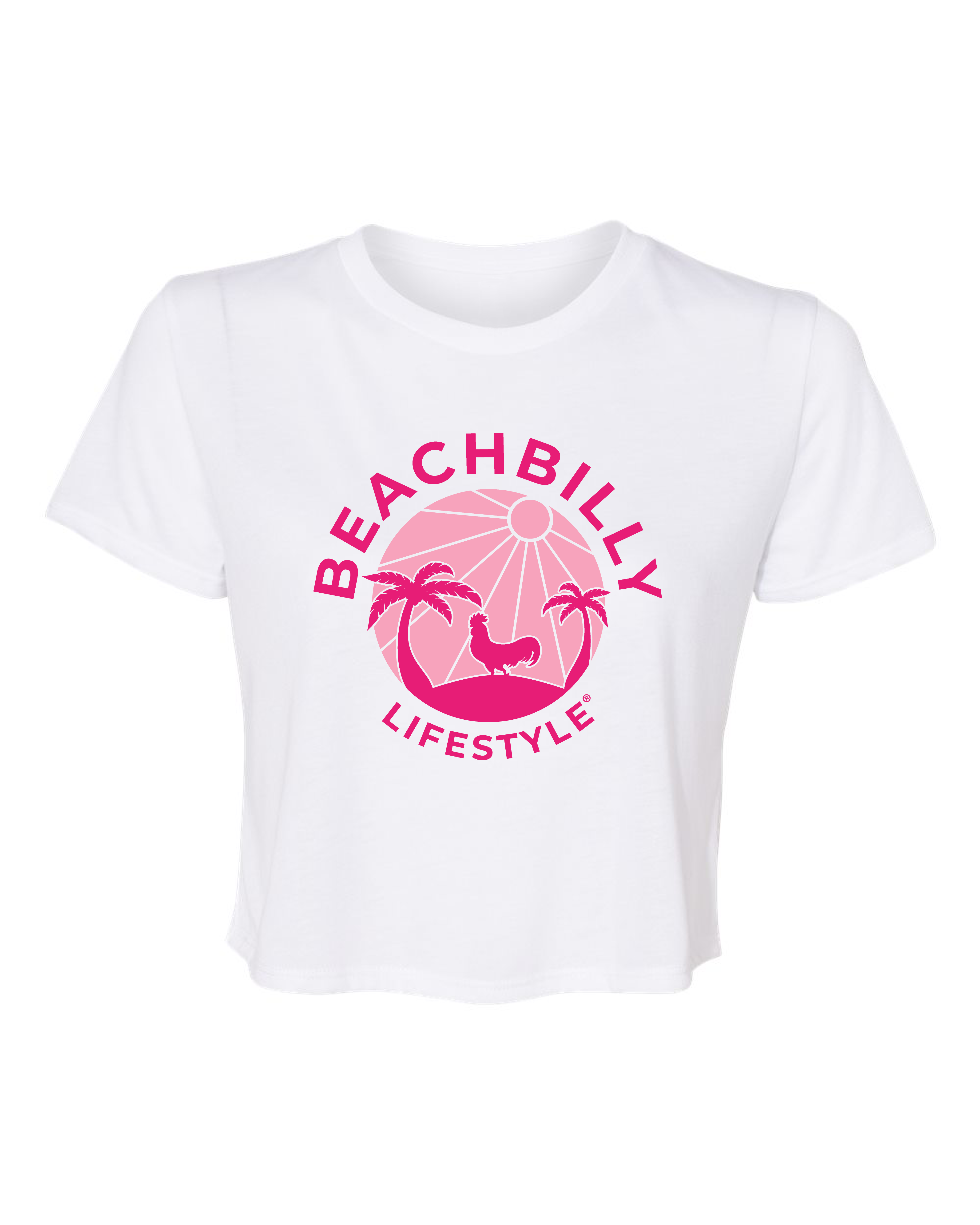 Beachbilly Pink Sun White Crop Tee