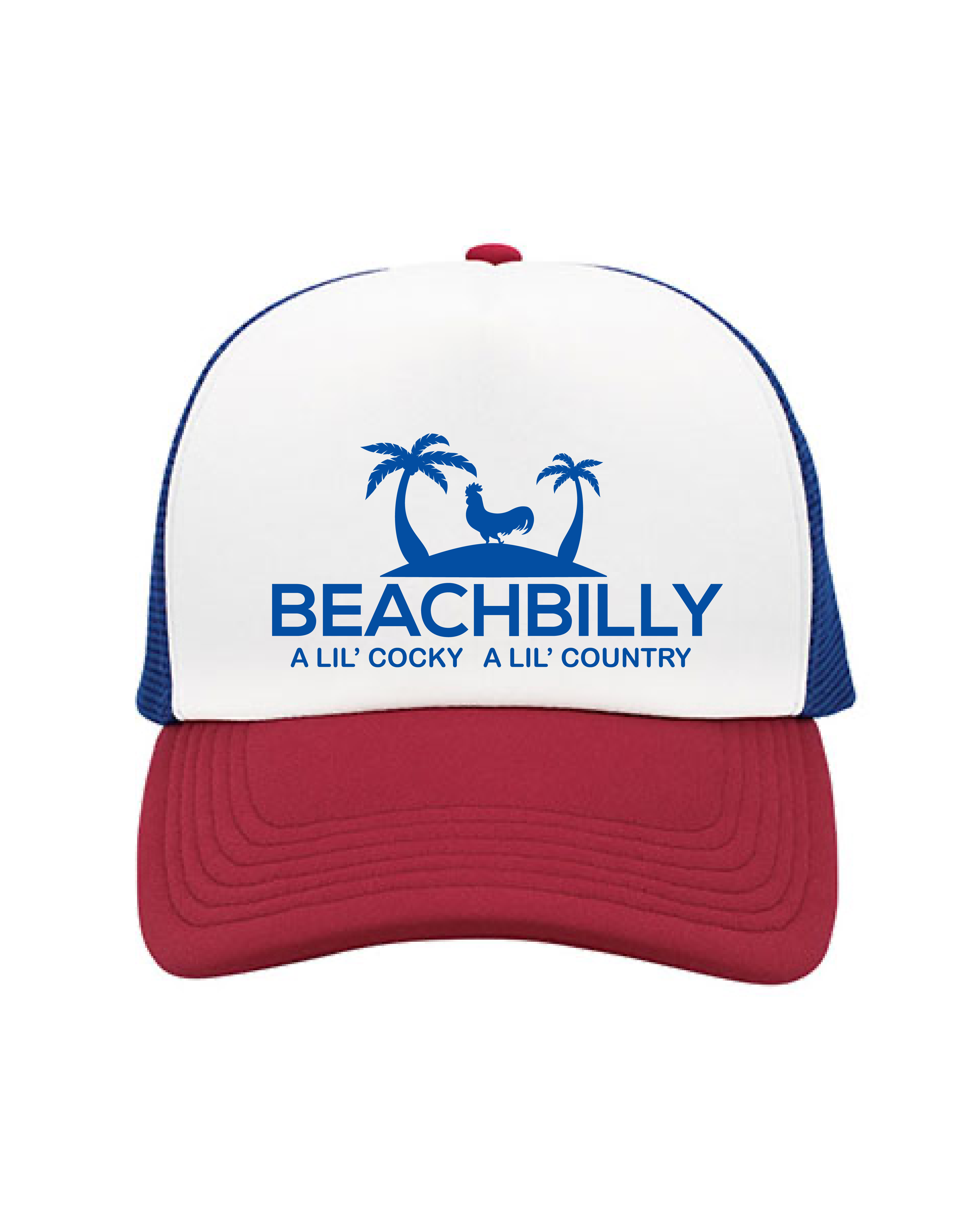 Beachbilly Lil' Cocky Lil' Country Logo - White/Red/Royal Trucker Cap