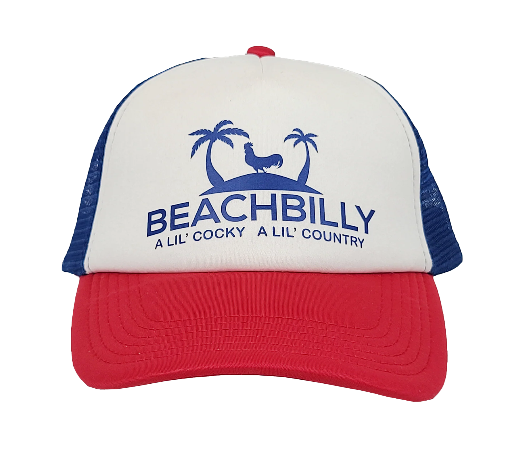 Beachbilly Lil' Cocky Lil' Country Logo - White/Red/Royal Trucker Cap