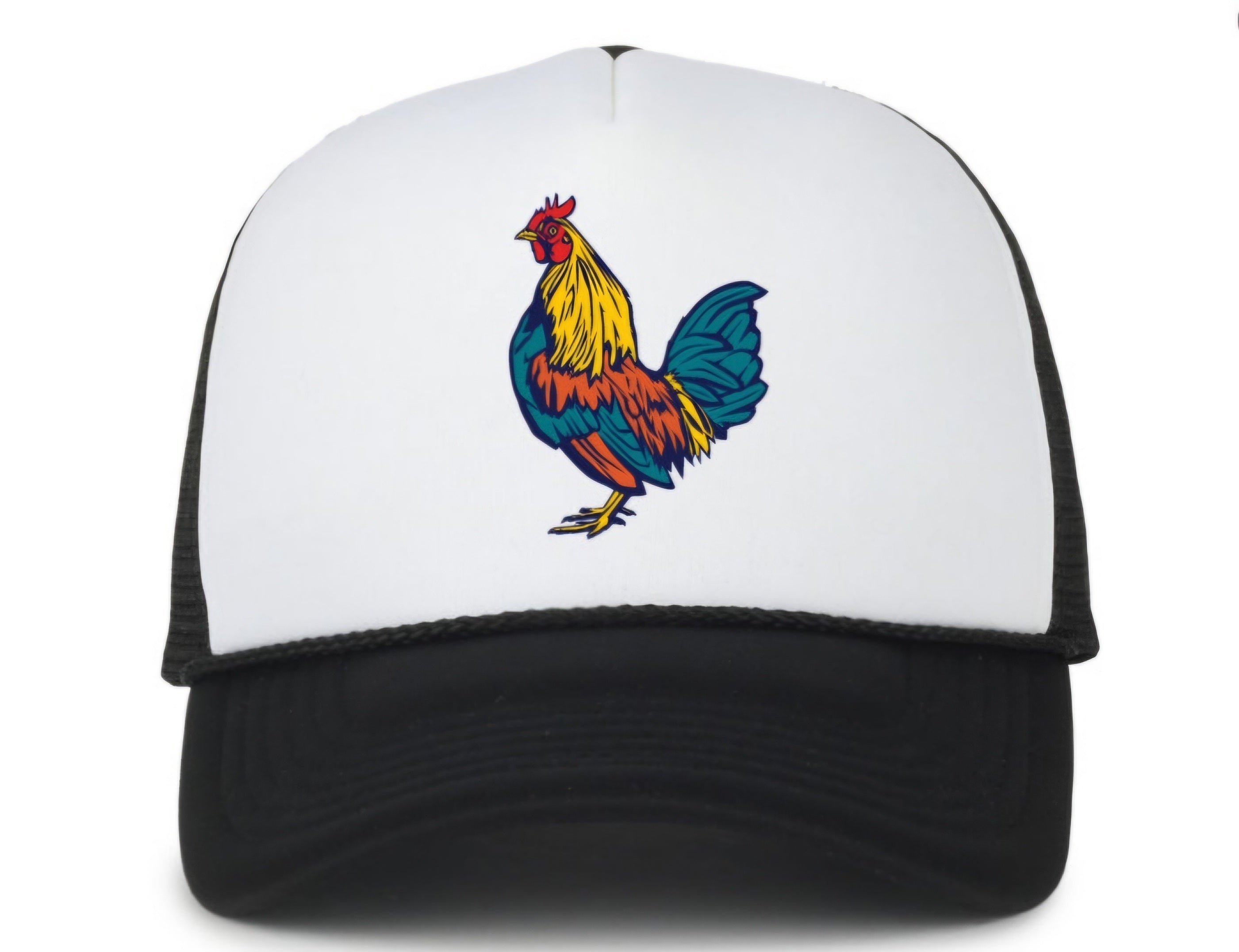 Beachbilly Colorful Rooster Logo - White/Neon Black Trucker Cap