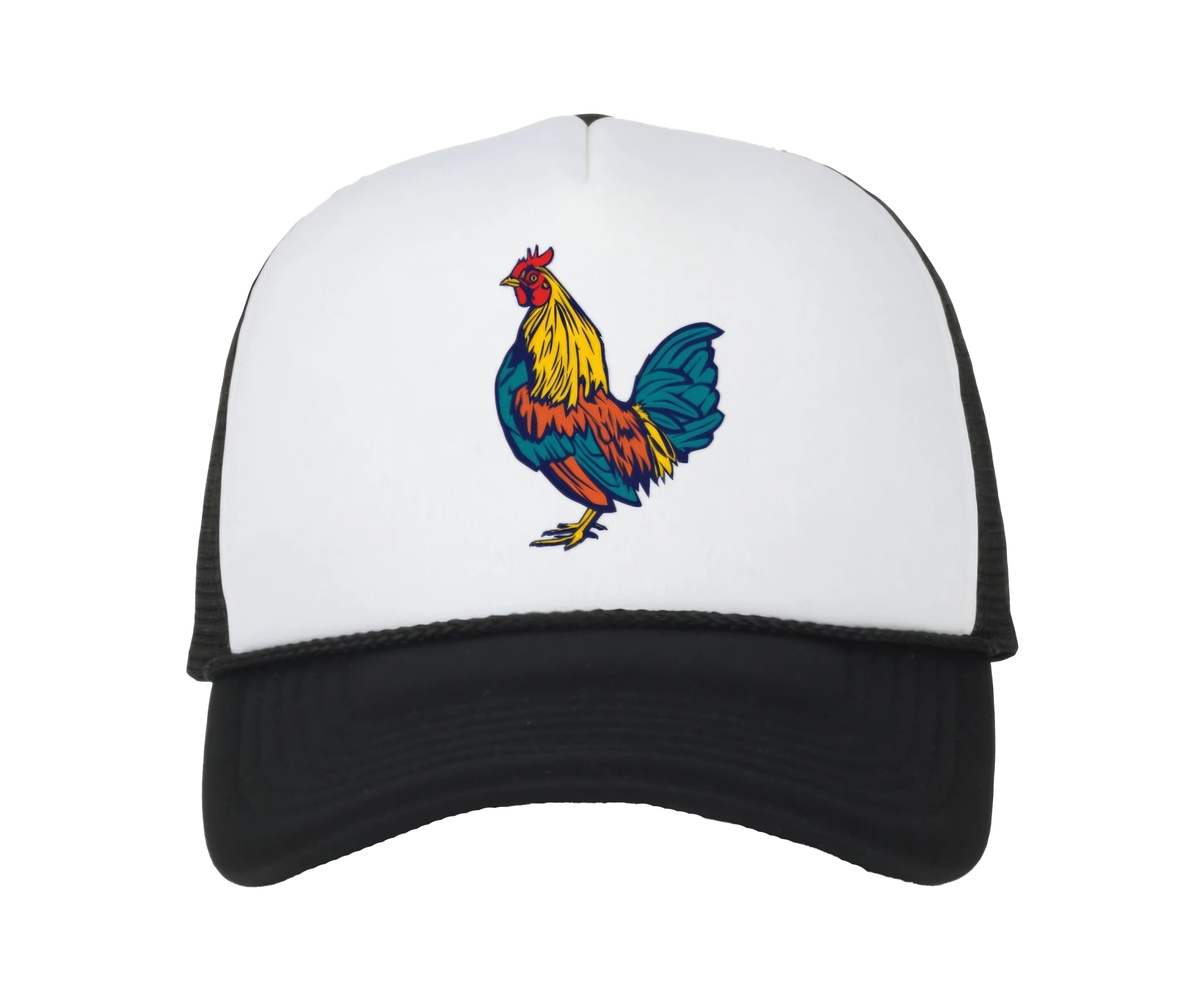 Beachbilly Colorful Rooster Logo - White/Black Trucker Cap
